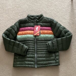 NWT Cotopaxi Fuego Down Green Multicolor Striped Puffer Jacket
